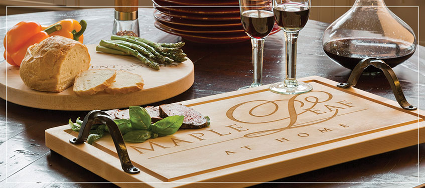 Maple Leaf Wooden Cutting Boards | Monogrammed Trays with Handles